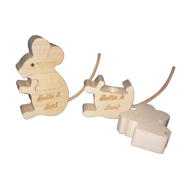 Boîte à dents Souris en bois naturel