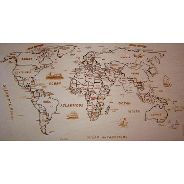 Carte du monde - puzzle en bois naturel